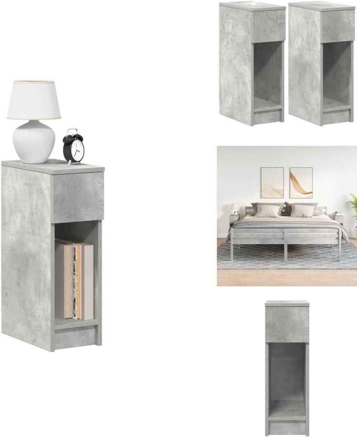 VidaXL Nachtkastje Nachtkastjes Bijzettafel Wandkastje Nachtkastjes 2 st met lade 20x36x60 cm betongrijs