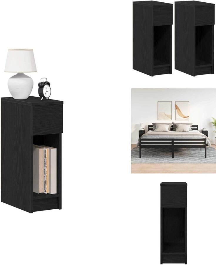 VidaXL Nachtkastje Nachtkastjes Bijzettafel Wandkastje Nachtkastjes 2 st met lade 20x36x60 cm zwart eikenkleurig