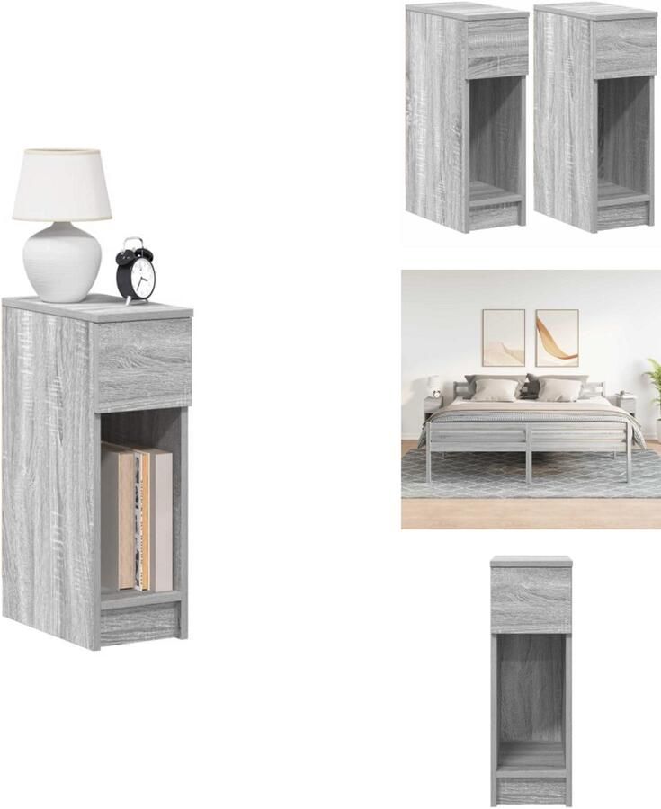 VidaXL Nachtkastje Nachtkastjes Bijzettafel Wandkastje Nachtkastjes 2 st met lade 20x36x60 cm grijs sonoma eikenkleur