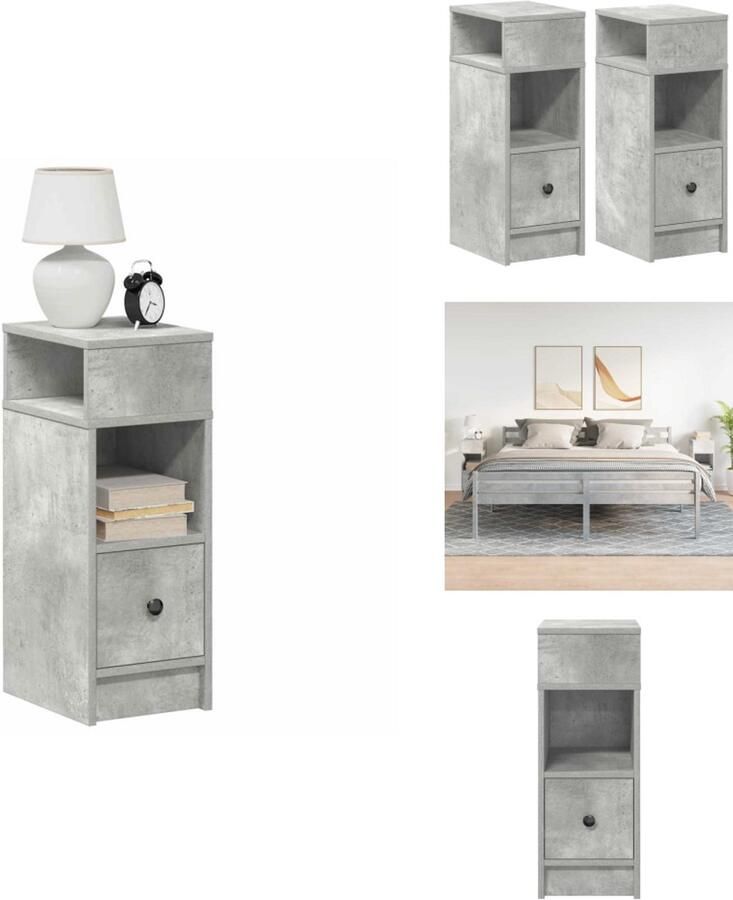 VidaXL Nachtkastje Nachtkastjes Bijzettafel Wandkastje Nachtkastjes 2 st met lade 25x31x66 cm betongrijs