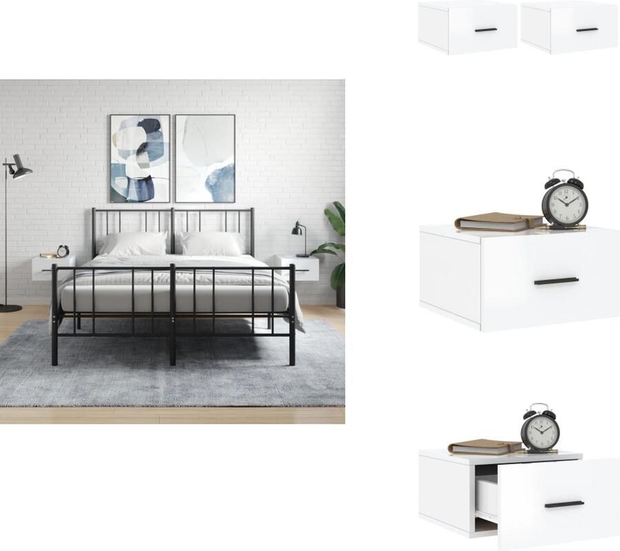 VidaXL Nachtkastje Nachtkastjes Bijzettafel Wandkastje Nachtkastjes 2 st wandgemonteerd 35x35x20 cm hoogglans wit