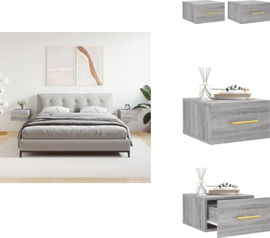 VidaXL Nachtkastje Nachtkastjes Bijzettafel Wandkastje Nachtkastjes 2 st wandgemonteerd 35x35x20 cm grijs sonoma eiken