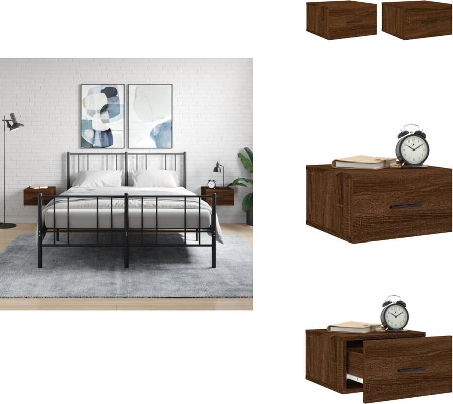 VidaXL Nachtkastje Nachtkastjes Bijzettafel Wandkastje Nachtkastjes 2 st wandgemonteerd 35x35x20 cm bruineikenkleurig