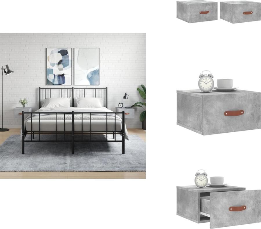 VidaXL Nachtkastje Nachtkastjes Bijzettafel Wandkastje Nachtkastjes 2 st wandgemonteerd 35x35x20 cm betongrijs