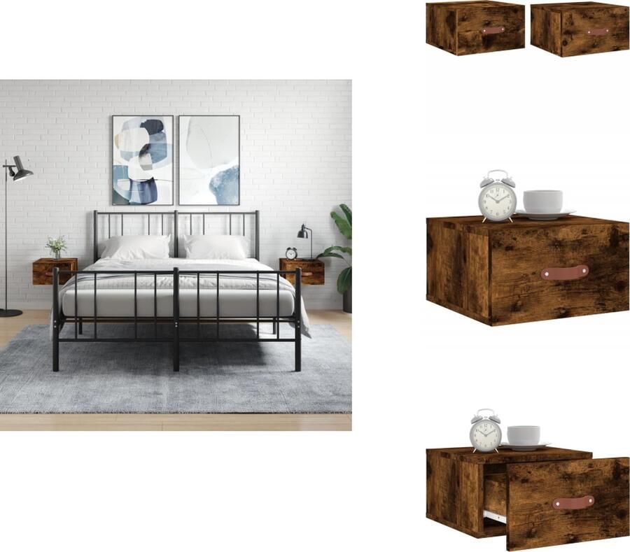 VidaXL Nachtkastje Nachtkastjes Bijzettafel Wandkastje Nachtkastjes 2 st wandgemonteerd 35x35x20 cm gerookt eikenkleur