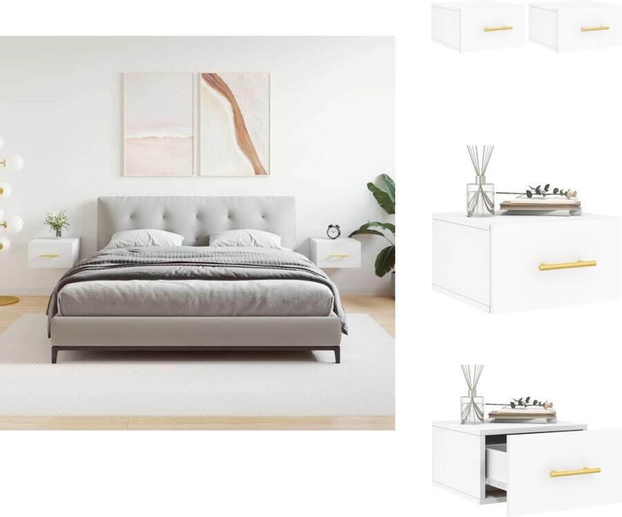 VidaXL Wandgemonteerde nachtkastjes Nachtkastje Afmetingen- 35 x 35 x 20 cm Ken- Duurzaam hout Kleur- Wit Kast - Foto 2