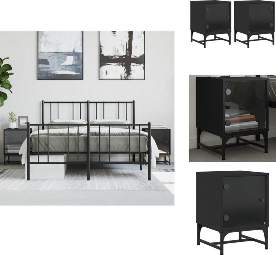 VidaXL Nachtkastje Nachtkastjes Bijzettafel Wandkastje Nachtkastjes met glazen deuren 2 st 35x37x50 cm zwart