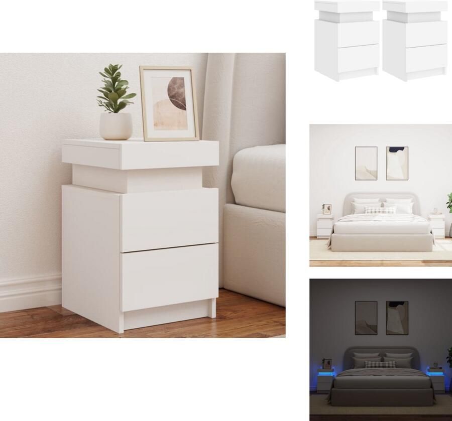 VidaXL Nachtkastje Nachtkastjes Bijzettafel Wandkastje Nachtkastjes met LED-verlichting 2 st 35x39x55 cm wit