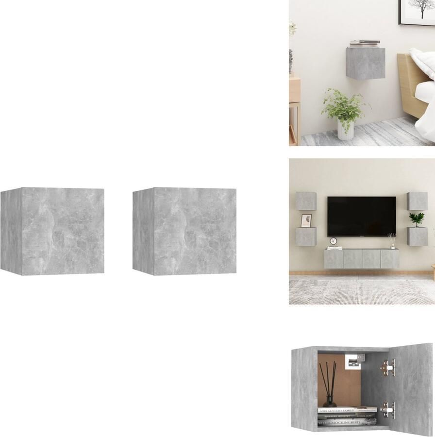 VidaXL Nachtkastje Trendy Slaapkaastjes Afmetingen- 30.5 x 30 x 30 cm Kleur- Betongrijs Materiaal- Spaanplaat Kast