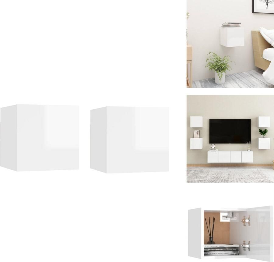 The Living Store Nachtkastjes 2 st 30 5x30x30 cm spaanplaat hoogglans wit Nachtkastjes Meubels Slaapkamerinrichting Witte Meubels Houten Meubels - Foto 2