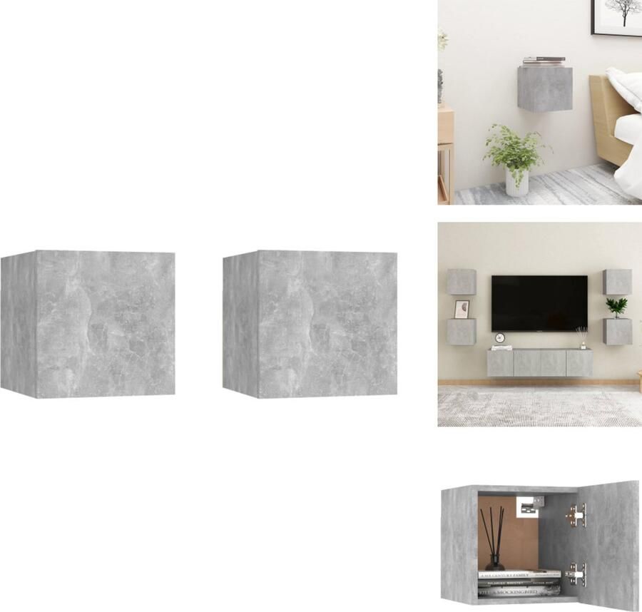 The Living Store Nachtkastje Trendy Slaapkaastjes Afmetingen- 30.5 x 30 x 30 cm Kleur- Betongrijs Materiaal- Spaanplaat Nachtkastje Slaapkamerinrichting Houten Nachtkastje Betongrijs Modern - Foto 2