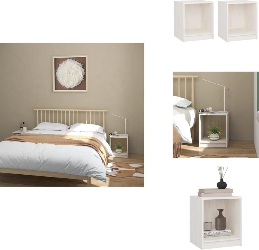 VidaXL Nachtkastje Nachtkastjes Houten Nachtkastje Houten Nachtkastjes 2 st 35 5x33 5x41 5 cm massief grenenhout wit