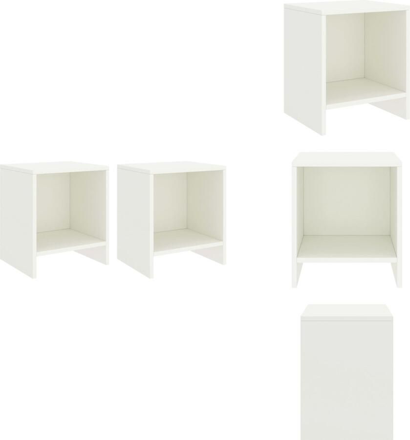 VidaXL Nachtkastje Nachtkastjes Houten Nachtkastje Houten Nachtkastjes 2 st 35x30x40 cm massief grenenhout wit - Foto 2