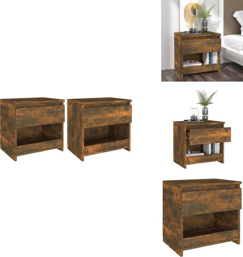 VidaXL Nachtkastje Nachtkastjes Houten Nachtkastje Houten Nachtkastjes 2 st 40x30x39 cm bewerkt hout gerookt eikenkleurig