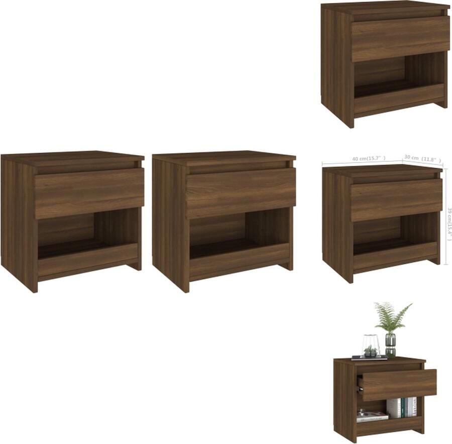 VidaXL Nachtkastje Nachtkastjes Houten Nachtkastje Houten Nachtkastjes 2 st 40x30x39 cm bewerkt hout bruineikenkleurig