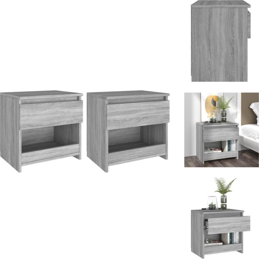 VidaXL Nachtkastje Nachtkastjes Houten Nachtkastje Houten Nachtkastjes 2 st 40x30x39 cm bewerkt hout grijs sonoma eiken