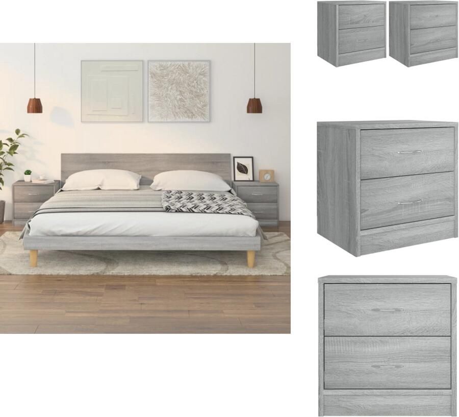 VidaXL Nachtkastje Nachtkastjes Houten Nachtkastje Houten Nachtkastjes 2 st 40x30x40 cm bewerkt hout grijs sonoma eiken