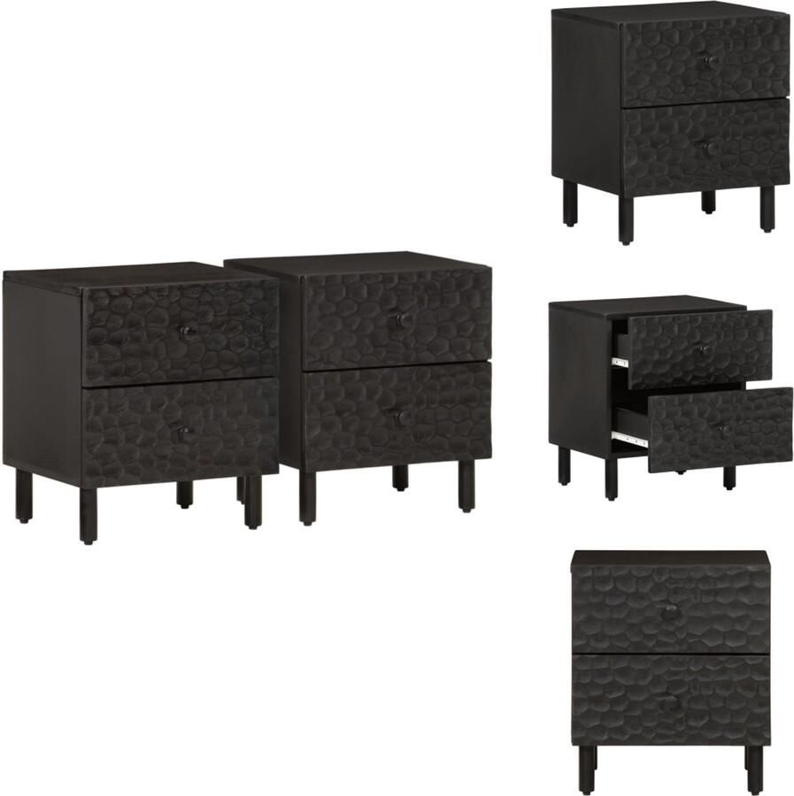 VidaXL Nachtkastje Nachtkastjes Houten Nachtkastje Houten Nachtkastjes 2 st 40x33x46 cm massief mangohout zwart