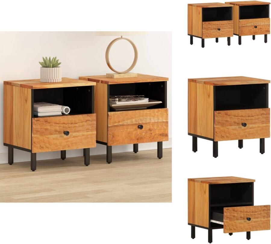 VidaXL Nachtkastje Nachtkastjes Houten Nachtkastje Houten Nachtkastjes 2 st 40x33x46 cm massief acaciahout