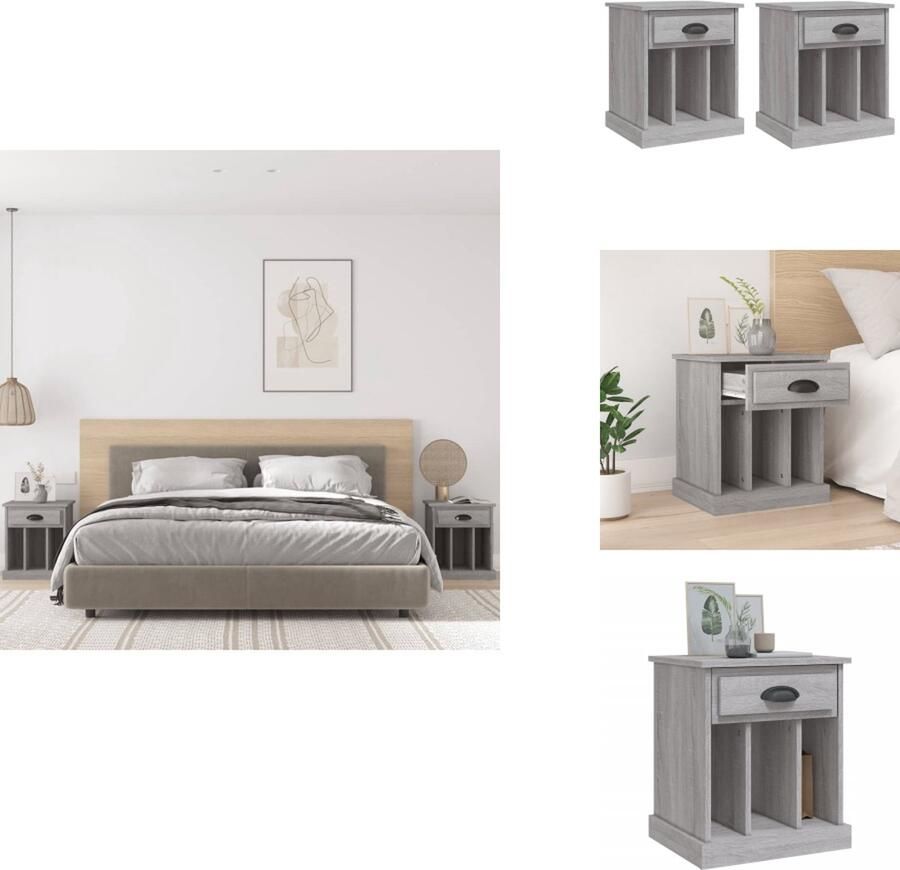 VidaXL Nachtkastje Nachtkastjes Houten Nachtkastje Houten Nachtkastjes 2 st 43x36x50 cm grijs sonoma eikenkleurig