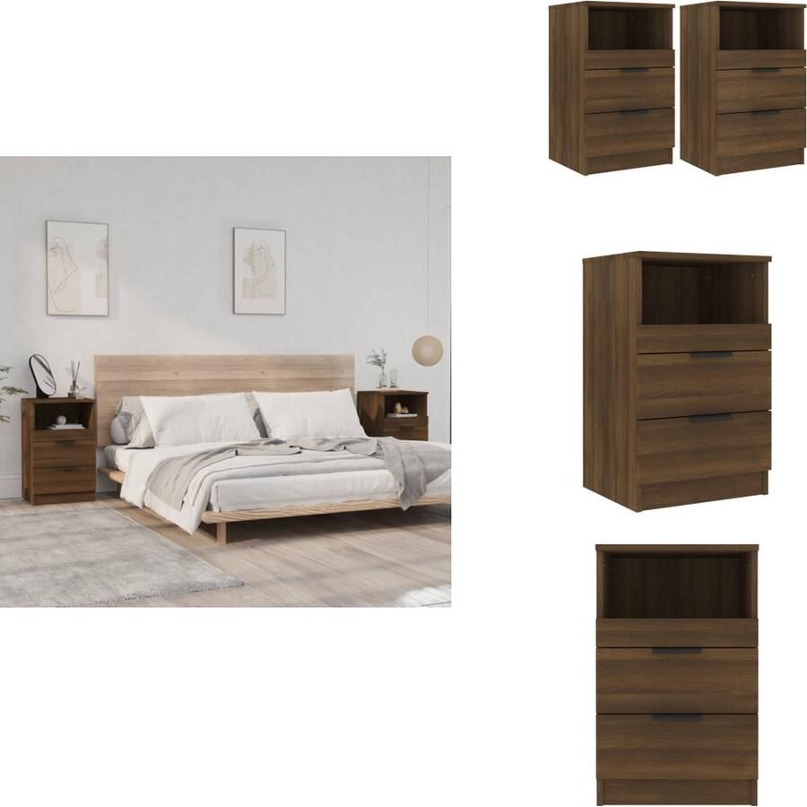 VidaXL Nachtkastje Nachtkastjes Houten Nachtkastje Houten Nachtkastjes 2 st bewerkt hout bruineikenkleurig