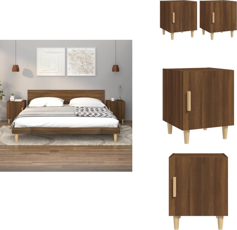 VidaXL Nachtkastje Nachtkastjes Houten Nachtkastje Houten Nachtkastjes 2 st bewerkt hout bruineikenkleurig - Foto 2