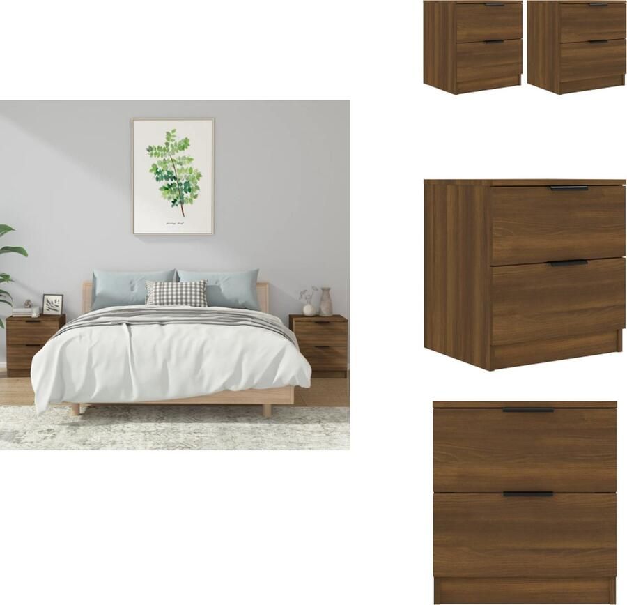 VidaXL Nachtkastje Nachtkastjes Houten Nachtkastje Houten Nachtkastjes 2 st bewerkt hout bruineikenkleurig