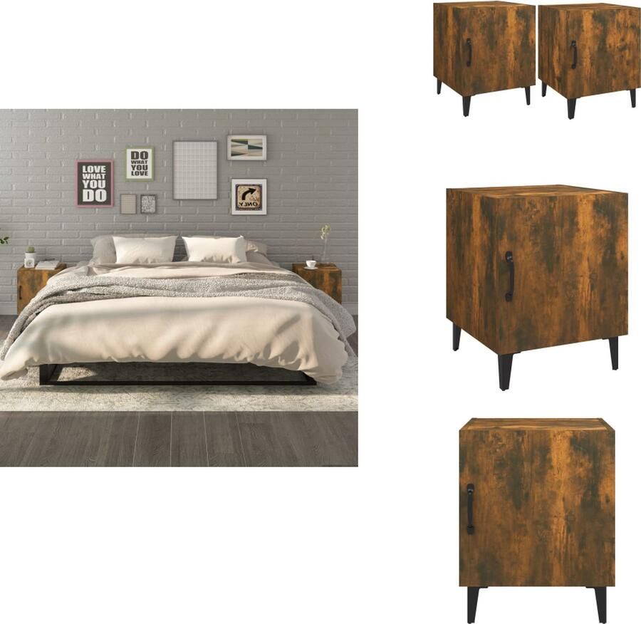 VidaXL Nachtkastje Nachtkastjes Houten Nachtkastje Houten Nachtkastjes 2 st bewerkt hout gerookt eikenkleurig