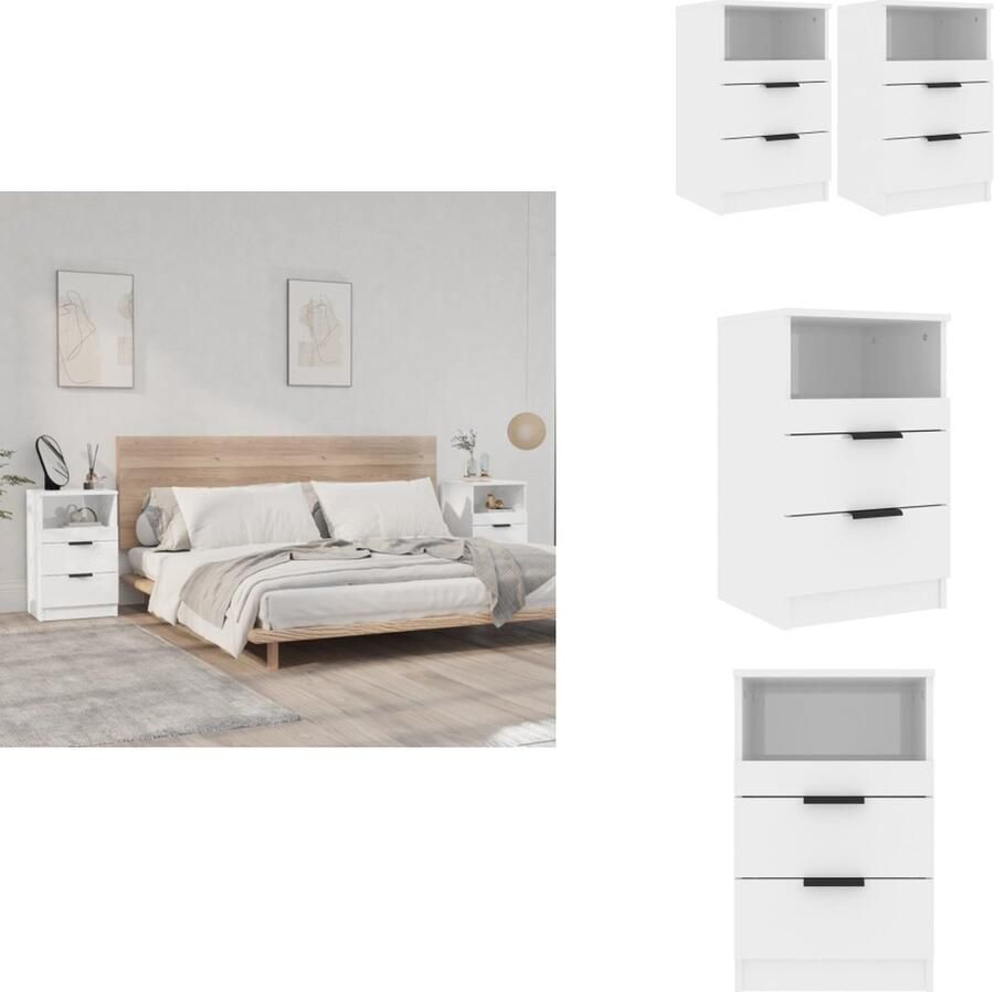 VidaXL Nachtkastje Nachtkastjes Houten Nachtkastje Houten Nachtkastjes 2 st bewerkt hout hoogglans wit
