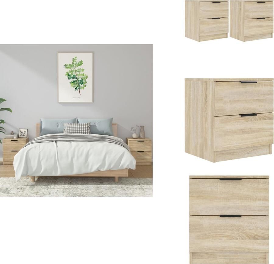 VidaXL Nachtkastje Nachtkastjes Houten Nachtkastje Houten Nachtkastjes 2 st bewerkt hout sonoma eikenkleurig