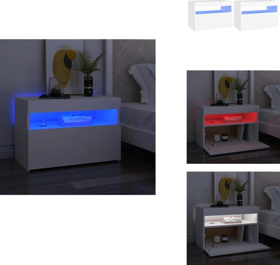 VidaXL Nachtkastje Nachtkastjes Houten Nachtkastje Houten Nachtkastjes 2 st LED-verlichting 60x35x40 cm bewerkt hout wit