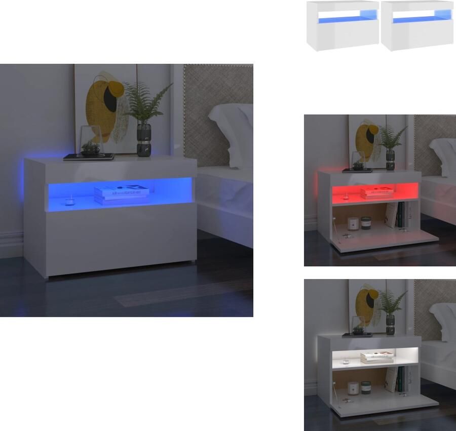 VidaXL Nachtkastje Nachtkastjes Houten Nachtkastje Houten Nachtkastjes 2 st LED-verlichting 60x35x40 cm hoogglans wit