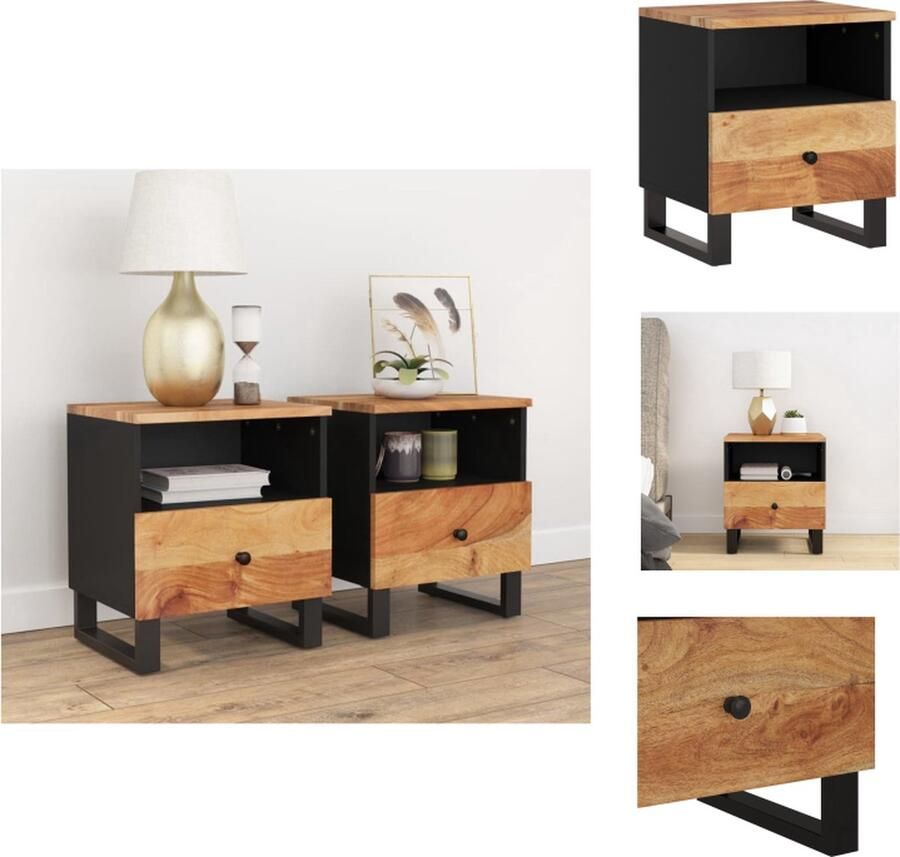 VidaXL Nachtkastje Nachtkastjes Houten Nachtkastje Houten Nachtkastjes 2 st massief acaciahout en bewerkt hout