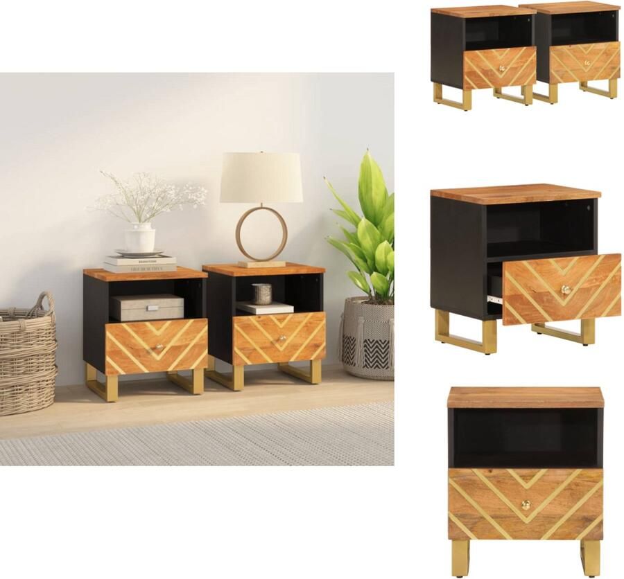 VidaXL Nachtkastje Nachtkastjes Houten Nachtkastje Houten Nachtkastjes 2 st massief mangohout bruin en zwart