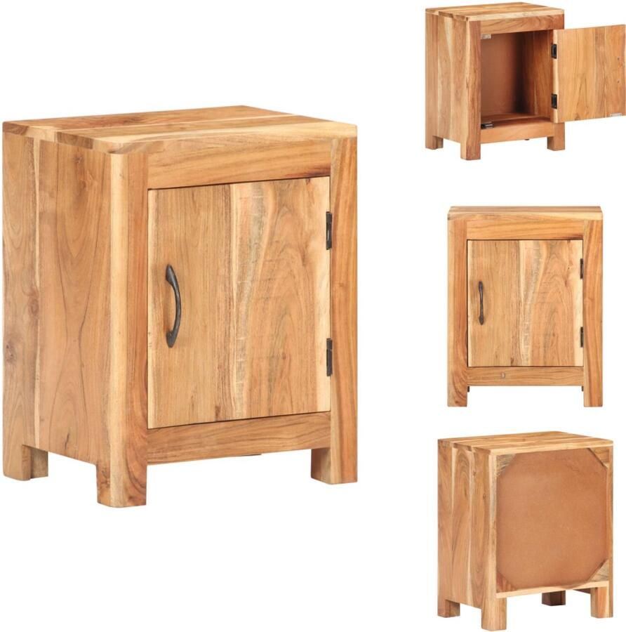 VidaXL Nachtkastje Stijlvol Ontwerp Kast met 1 Vak met Deur Afmetingen 40 x 30 x 50 cm Kleur Wit Materiaal Massief Acaciahout en Gepoedercoat Staal Kast