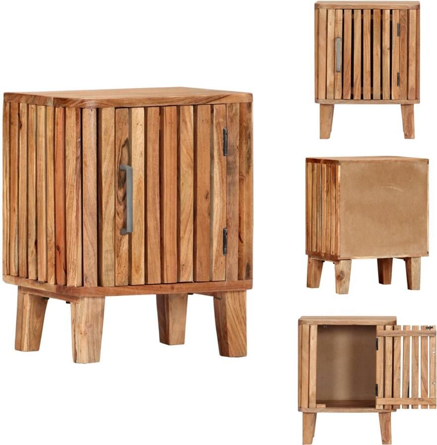 VidaXL Nachtkastje Stijlvol Ontwerp Kast met 1 Vak met Deur Afmetingen 40 x 30 x 50 cm Kleur Wit Materiaal Massief Acaciahout en Gepoedercoat Staal Kast - Foto 2