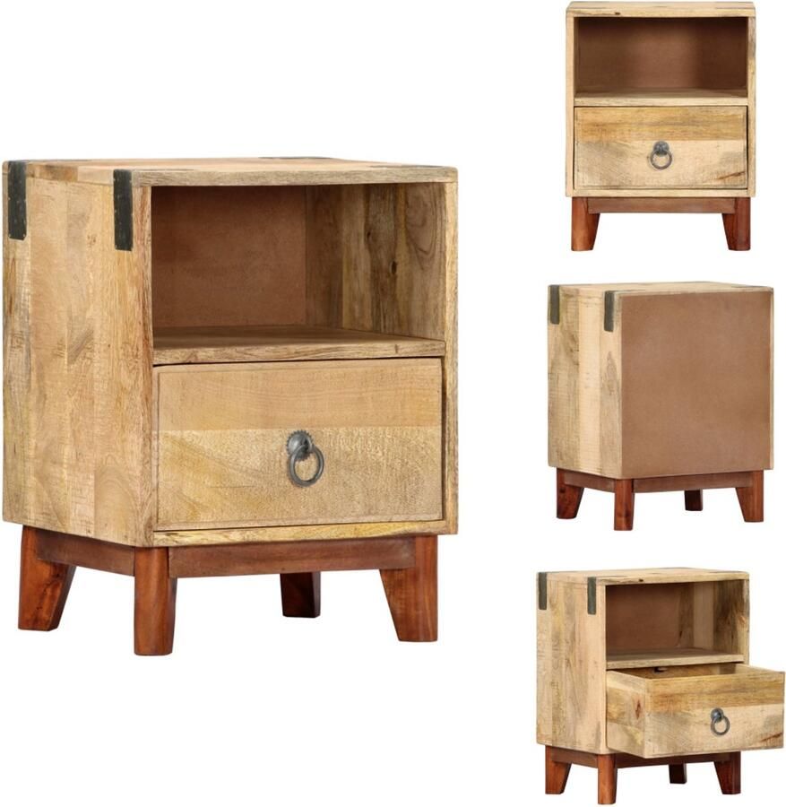 VidaXL Nachtkastje Nachtkastjes Houten Nachtkastje Houten Nachtkastjes Nachtkastje 40x30x52 cm massief ruw mangohout