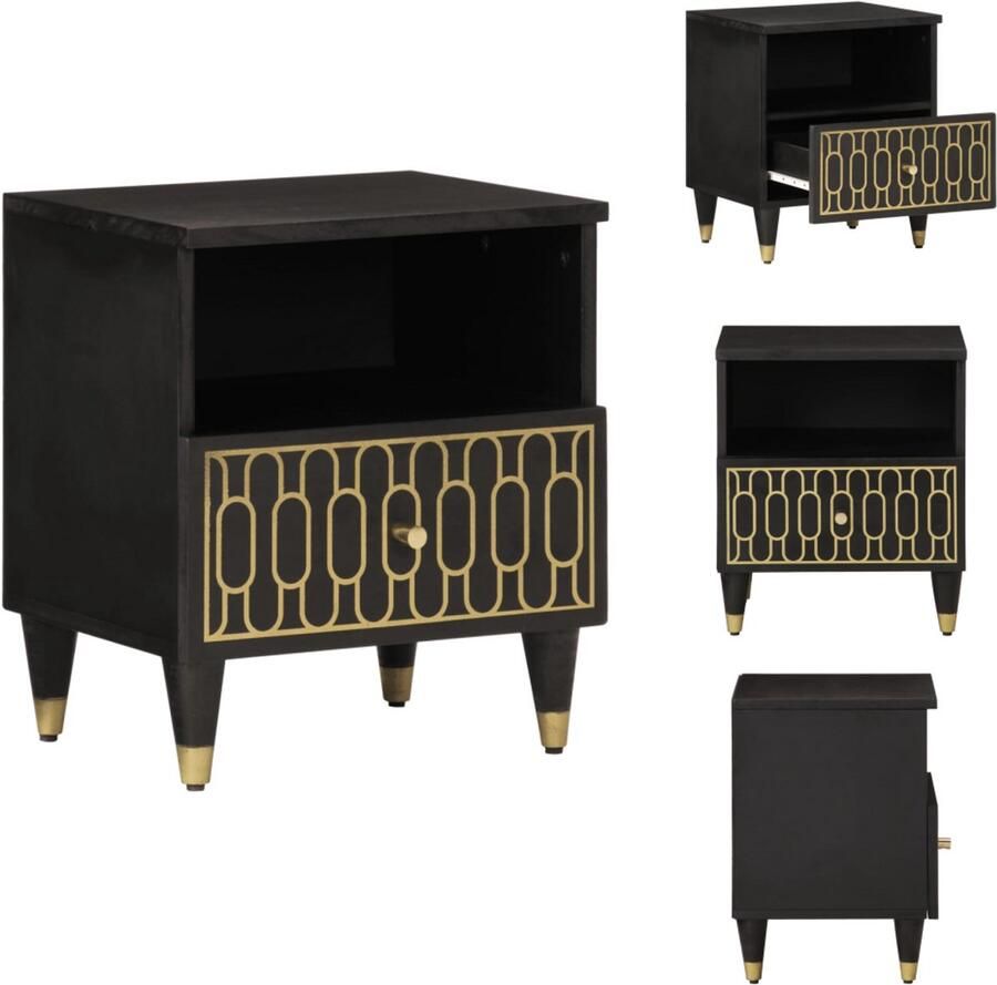 The Living Store Nachtkastje 40x33x46 cm massief mangohout Nachtkastje Mango Wood Retro Design Vintage Style Slaapkamersdecoratie - Foto 2