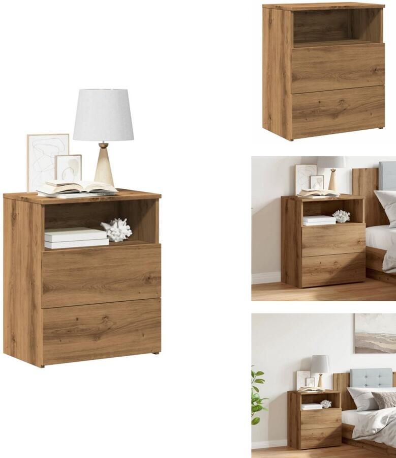 VidaXL Nachtkastje Nachtkastjes Houten Nachtkastje Houten Nachtkastjes Nachtkastje 50x32x60 cm bewerkt hout artisanaal eikenkleurig