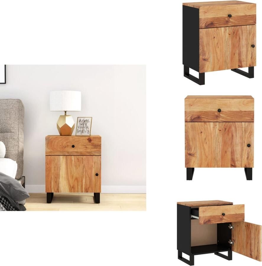 VidaXL Nachtkastje Nachtkastjes Houten Nachtkastje Houten Nachtkastjes Nachtkastje 50x33x60 cm massief acaciahout en bewerkt hout - Foto 2