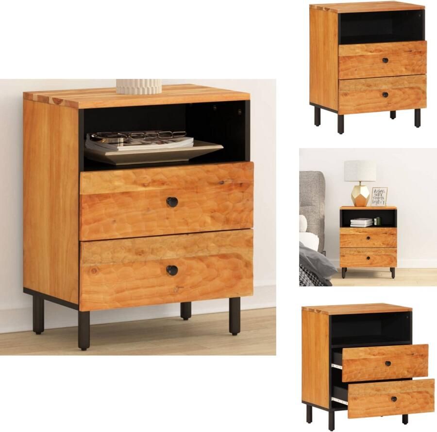 VidaXL Nachtkastje Nachtkastjes Houten Nachtkastje Houten Nachtkastjes Nachtkastje 50x33x60 cm massief acaciahout - Foto 2