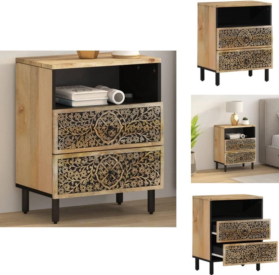 VidaXL Nachtkastje Nachtkastjes Houten Nachtkastje Houten Nachtkastjes Nachtkastje 50x33x60 cm massief mangohout - Foto 2