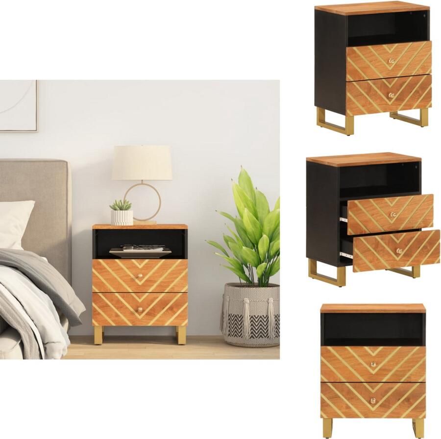 VidaXL Nachtkastje Nachtkastjes Houten Nachtkastje Houten Nachtkastjes Nachtkastje 50x33x60 cm massief mangohout bruin en zwart