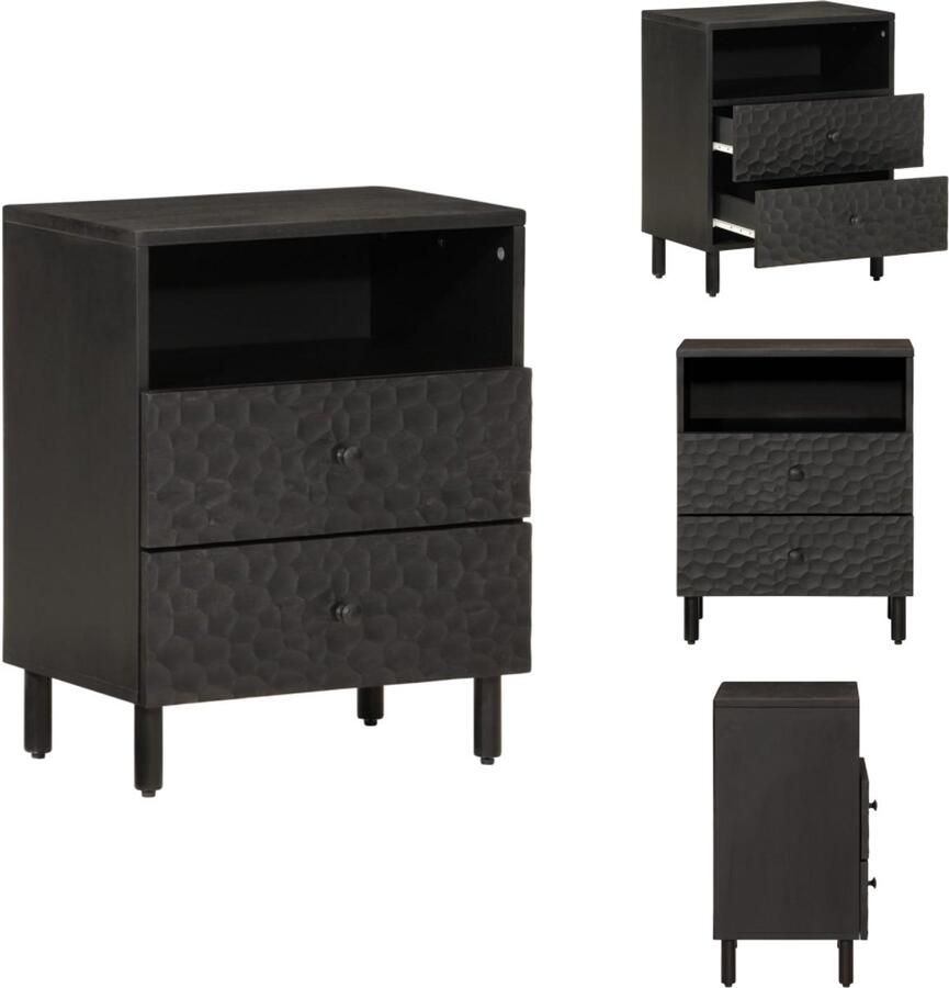 VidaXL Nachtkastje Nachtkastjes Houten Nachtkastje Houten Nachtkastjes Nachtkastje 50x33x60 cm massief mangohout zwart