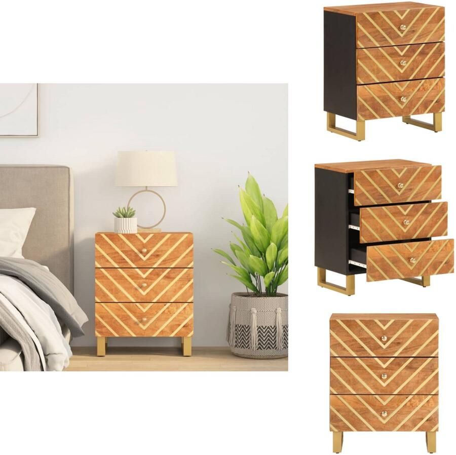 VidaXL Nachtkastje Nachtkastjes Houten Nachtkastje Houten Nachtkastjes Nachtkastje 50x33x60 cm massief mangohout bruin en zwart