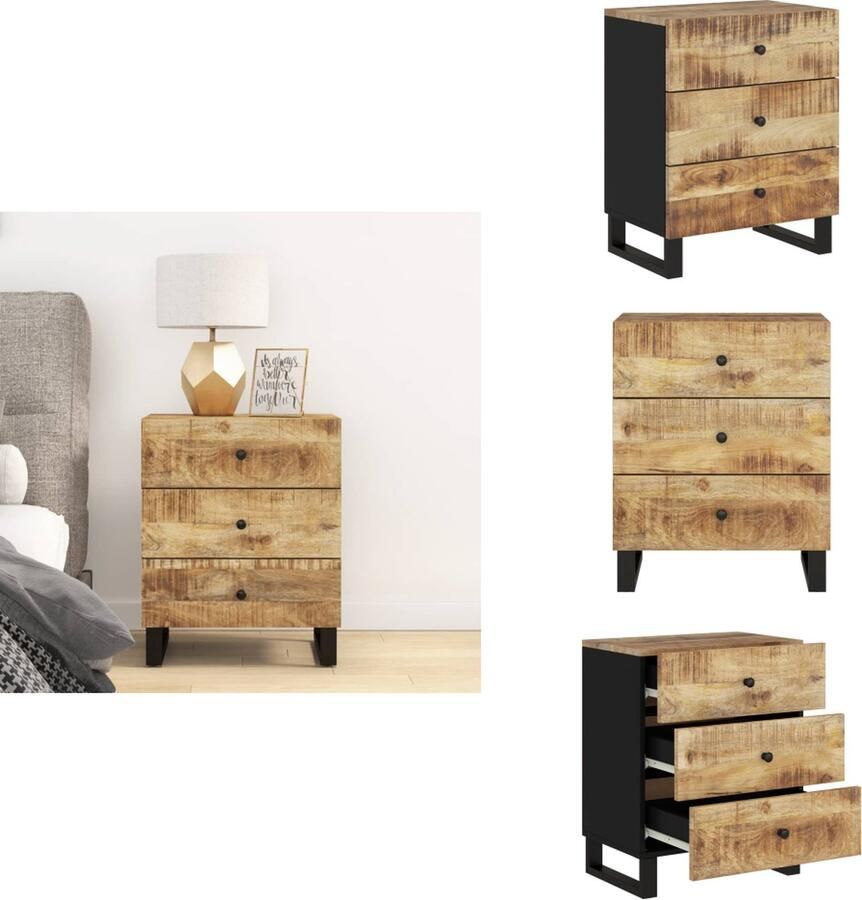 VidaXL Nachtkastje Nachtkastjes Houten Nachtkastje Houten Nachtkastjes Nachtkastje 50x33x62 cm massief mangohout en bewerkt hout