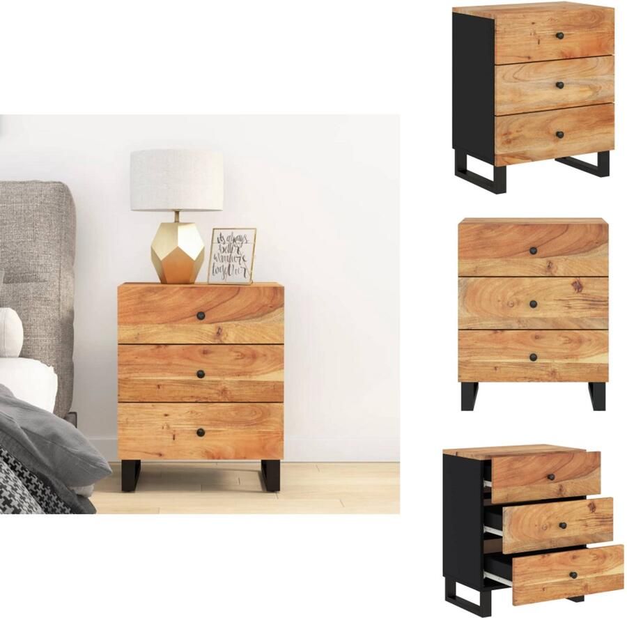 VidaXL Nachtkastje Nachtkastjes Houten Nachtkastje Houten Nachtkastjes Nachtkastje 50x33x62 cm massief acaciahout en bewerkt hout - Foto 2
