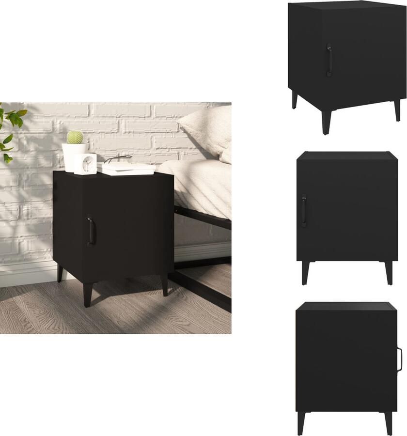 VidaXL Nachtkastje Nachtkastjes Houten Nachtkastje Houten Nachtkastjes Nachtkastje bewerkt hout zwart - Foto 2