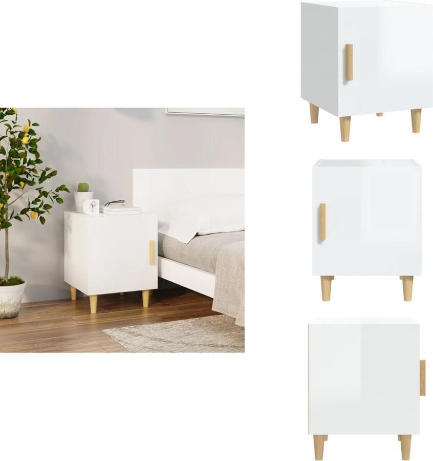 VidaXL Nachtkastje Nachtkastjes Houten Nachtkastje Houten Nachtkastjes Nachtkastje bewerkt hout hoogglans wit