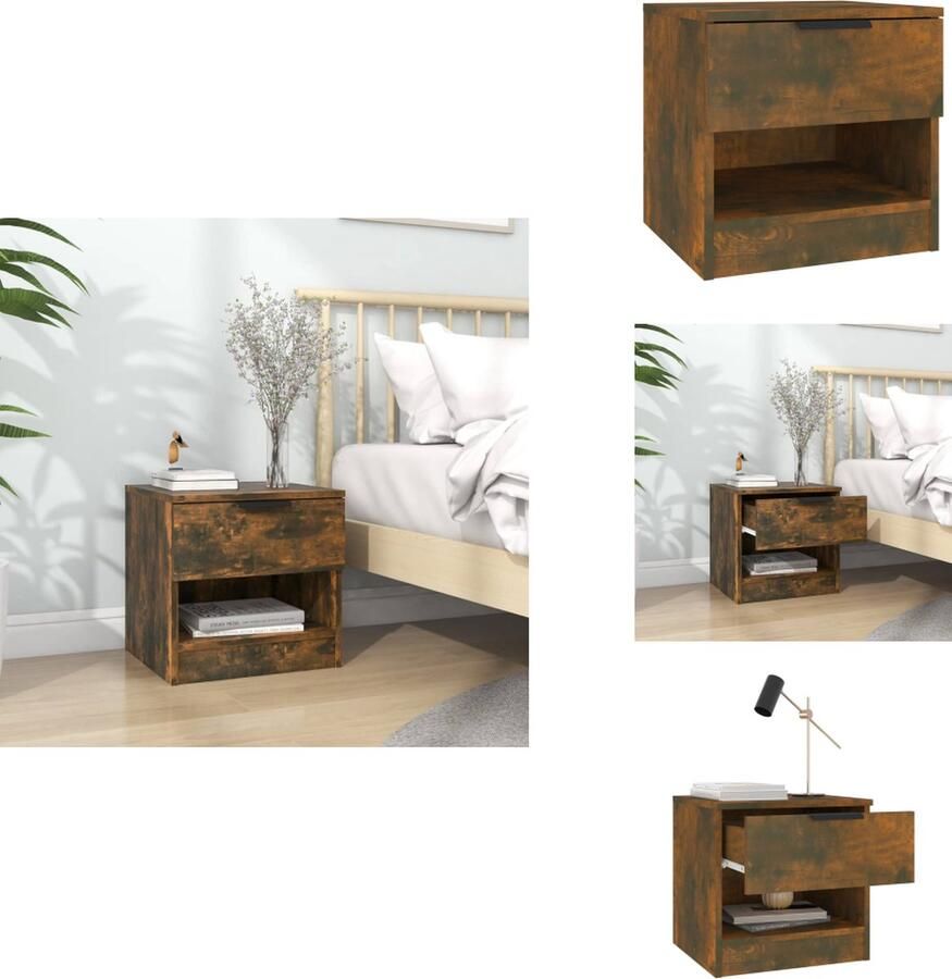 VidaXL Nachtkastje Nachtkastjes Houten Nachtkastje Houten Nachtkastjes Nachtkastje bewerkt hout gerookt eikenkleurig - Foto 2